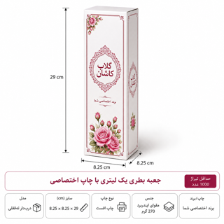 جعبه بطری یک لیتری- چاپ اختصاصی- ۸.۲۵ در ۸.۲۵ در ۲۹ - در دار، ته قفلی