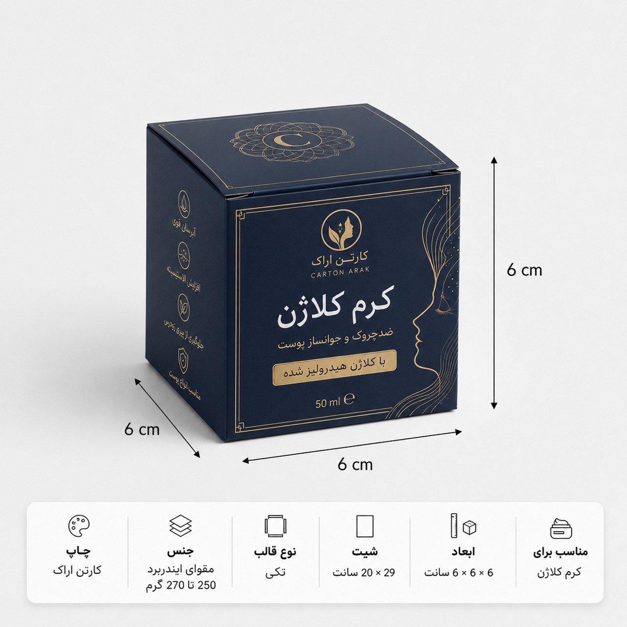 جعبه کرم چاپی ۶ در ۶ در ۶
