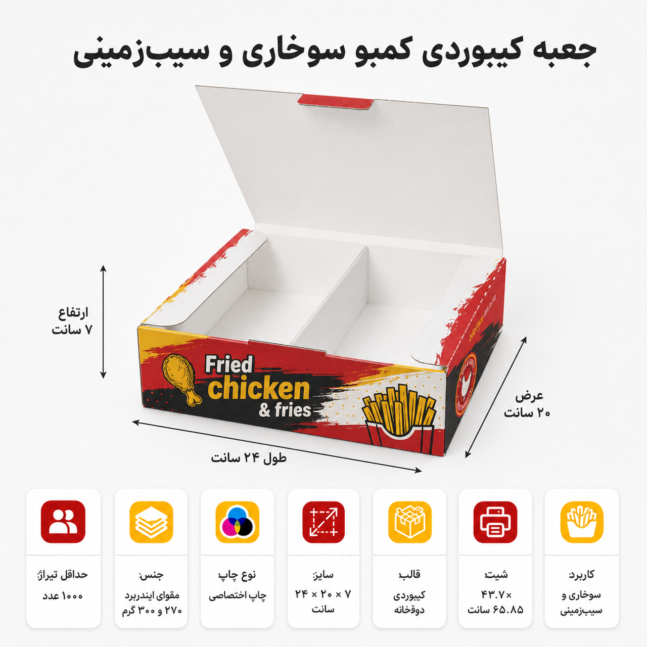 تعداد: ۱۰۰۰ عدد، جنس : مقوای ۲۷۰ گرم ایندربرد خارجی، چاپ: با چاپ افست