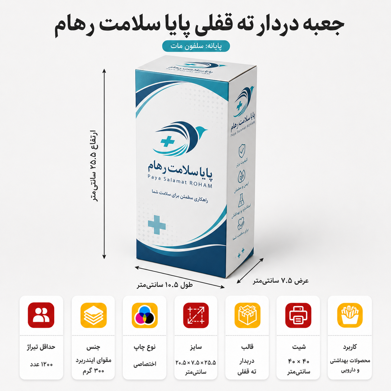 جعبه دردار ته قفلی با چاپ اختصاصی ۱۰.۵ در ۷.۵ در ۲۵.۵ سانت