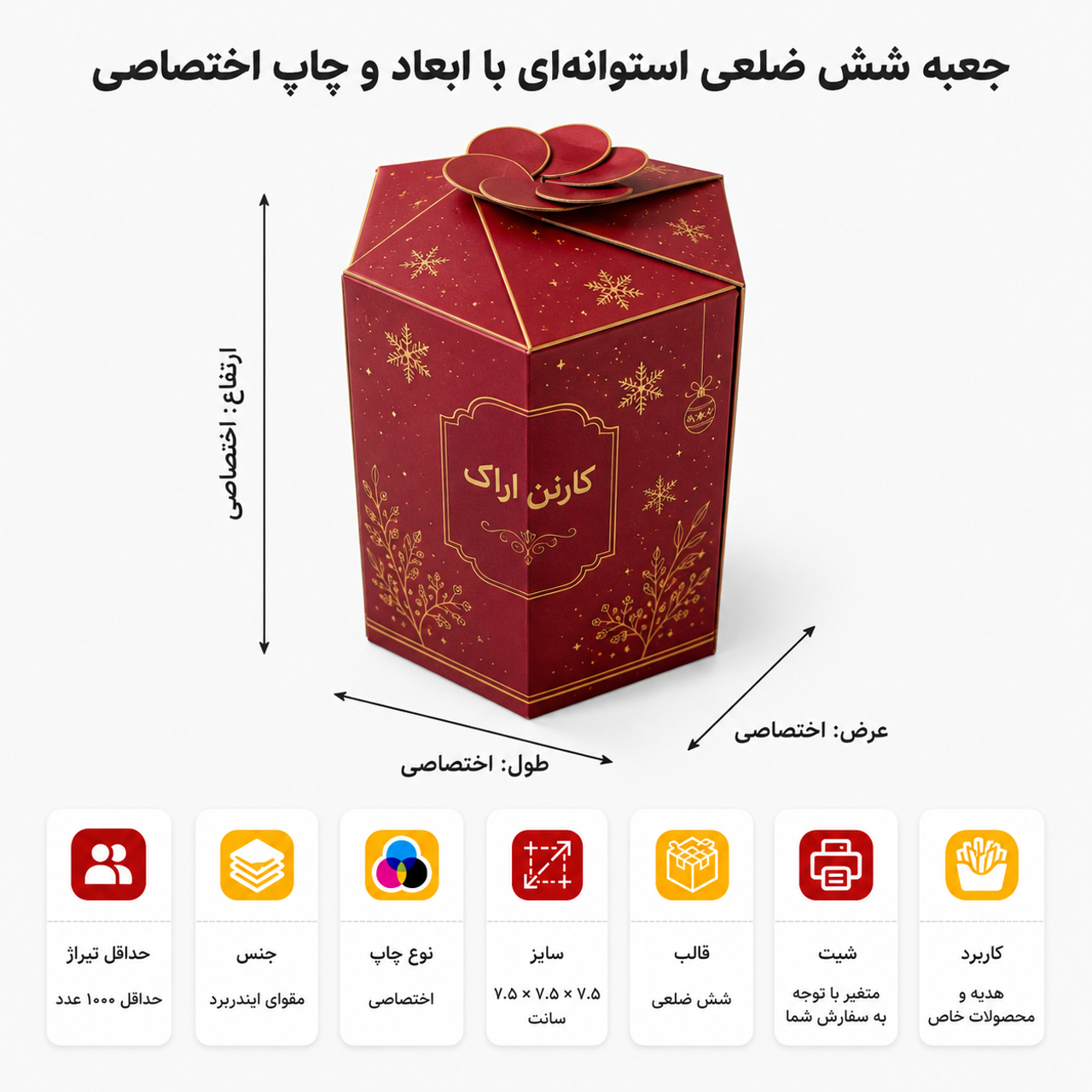 جعبه شش ضلعی با چاپ و ابعاد اختصاصی
